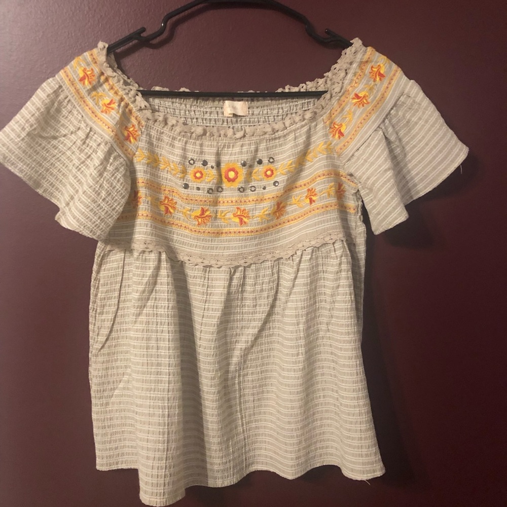 Embroidered Smocked Off Shoulder Top